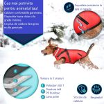 Geaca pentru caini, TRESKO, cu ham, marimea S, detalii reflectorizante, dozator cu 15 pungi incluse, material cu 3 straturi din poliester, bumbac si lana, rezistenta la apa si zapada, rosu - imagine 5