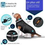 Geaca pentru caini, TRESKO, cu ham, marimea XXL, detalii reflectorizante, dozator cu 15 pungi incluse, material cu 3 straturi din poliester, bumbac si lana, rezistenta la apa si zapada, negru - imagine 3