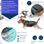 Geaca pentru caini, TRESKO, cu ham, marimea XXL, detalii reflectorizante, dozator cu 15 pungi incluse, material cu 3 straturi din poliester, bumbac si lana, rezistenta la apa si zapada, negru - imagine 7