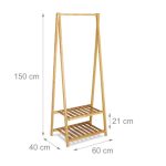Suport pentru haine cu 2 rafturi pentru incaltaminte si suport pentru umbrele, Relaxdays, din bambus, 150 x 60 x 40 cm - imagine 2