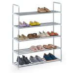 Pantofar cu 5 rafturi, capacitate 20 perechi pantofi, Relaxdays, otel/plastic, argintiu/alb