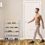 Pantofar cu 5 rafturi, capacitate 20 perechi pantofi, Relaxdays, otel/plastic, argintiu/alb - imagine 3