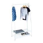 Suport pentru haine cu 2 rafturi pentru incaltaminte si 4 agatatori, Relaxdays, din metal, alb, 162 x 90 x 40 cm