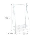 Suport pentru haine cu 2 rafturi pentru incaltaminte si 4 agatatori, Relaxdays, din metal, alb, 162 x 90 x 40 cm - imagine 3