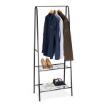 Suport pentru haine cu 2 rafturi pentru incaltaminte, Relaxdays, negru, din metal, 160 x 61.5 x 38 cm