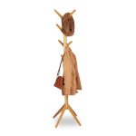 Cuier din bambus, 8 carlige pentru agatat haine/genti, dimensiuni 179 x 40,5 x 40,5 cm, Relaxdays