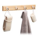 Cuier de perete cu 4 carlige, bambus, dimensiuni 6 x 48,5 x 5 cm, Relaxdays