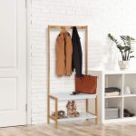 Cuier din bambus cu 2 rafturi, dimensiuni 150 x 70,5 x 30 cm, 4 agatatori, Relaxdays - imagine 3