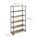 Raft cu 6 nivele, biblioteca cu cadru din otel, pentru camera de zi, birou, intrare, stil industrial,180 x 95 x 35 cm, maro/negru - imagine 4
