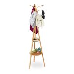 Cuier tip suport de haine din bambus cu 2 rafturi si 6 agatatori, dimensiuni 178 x 50 x 50 cm, Relaxdays