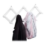 Cuier pliabil de perete, 10 carlige, dimensiuni 32 x 10 cm, alb, Relaxdays