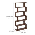Biblioteca cu 6 rafturi, pentru dormitor, living, PAL, 190,5 x 80 x 23 cm, maro - imagine 4