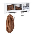 Cuier de perete cu raft si 5 agatatori, MDF si fier, dimensiuni 23,5 x 60 x 14 cm, alb/negru, Relaxdays