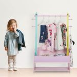 Suport haine pentru camera copiilor RelaxDays, din MDF, multicolor, cu lada depozitare si 4 agatatori, 100,5 x 71 x 30 cm - imagine 3
