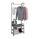 Suport pentru haine, cu 3 rafturi si 8 agatatori, dimensiuni 173 x 64 x 30 cm, negru/gri, Relaxdays