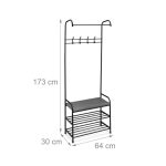 Suport pentru haine, cu 3 rafturi si 8 agatatori, dimensiuni 173 x 64 x 30 cm, negru/gri, Relaxdays - imagine 4