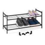 Suport cu 2 rafturi pentru pantofi, Relaxdays, dimensiuni 33,5 x 70 x 26 cm, capacitate 6 perechi pantofi, negru