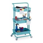 Etajera 3 rafturi Relaxdays, din metal si plastic, albastru deschis, 86 x 43 x 42 cm