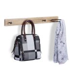 Cuier cu 3 agatatori si 1 inel, MDF si fier, dimensiuni 13 x 65 x 14,5 cm, maro/negru, Relaxdays