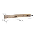 Cuier cu 3 agatatori si 1 inel, MDF si fier, dimensiuni 13 x 65 x 14,5 cm, maro/negru, Relaxdays - imagine 4