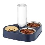 Bol dublu pentru animale cu dozator de apa, boluri detasabile, inox/plastic, 25 x 28,5 x 20 cm