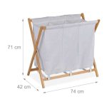 Cos de rufe pliabil cu 3 compartimente, din bambus/poliester, alb/natural, 71 x 74 x 42 cm - imagine 4