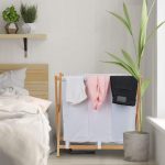 Cos de rufe pliabil cu 3 compartimente, din bambus/poliester, alb/natural, 71 x 74 x 42 cm - imagine 5