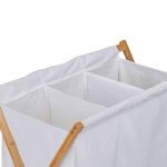 Cos de rufe pliabil cu 3 compartimente, din bambus/poliester, alb/natural, 71 x 74 x 42 cm - imagine 7