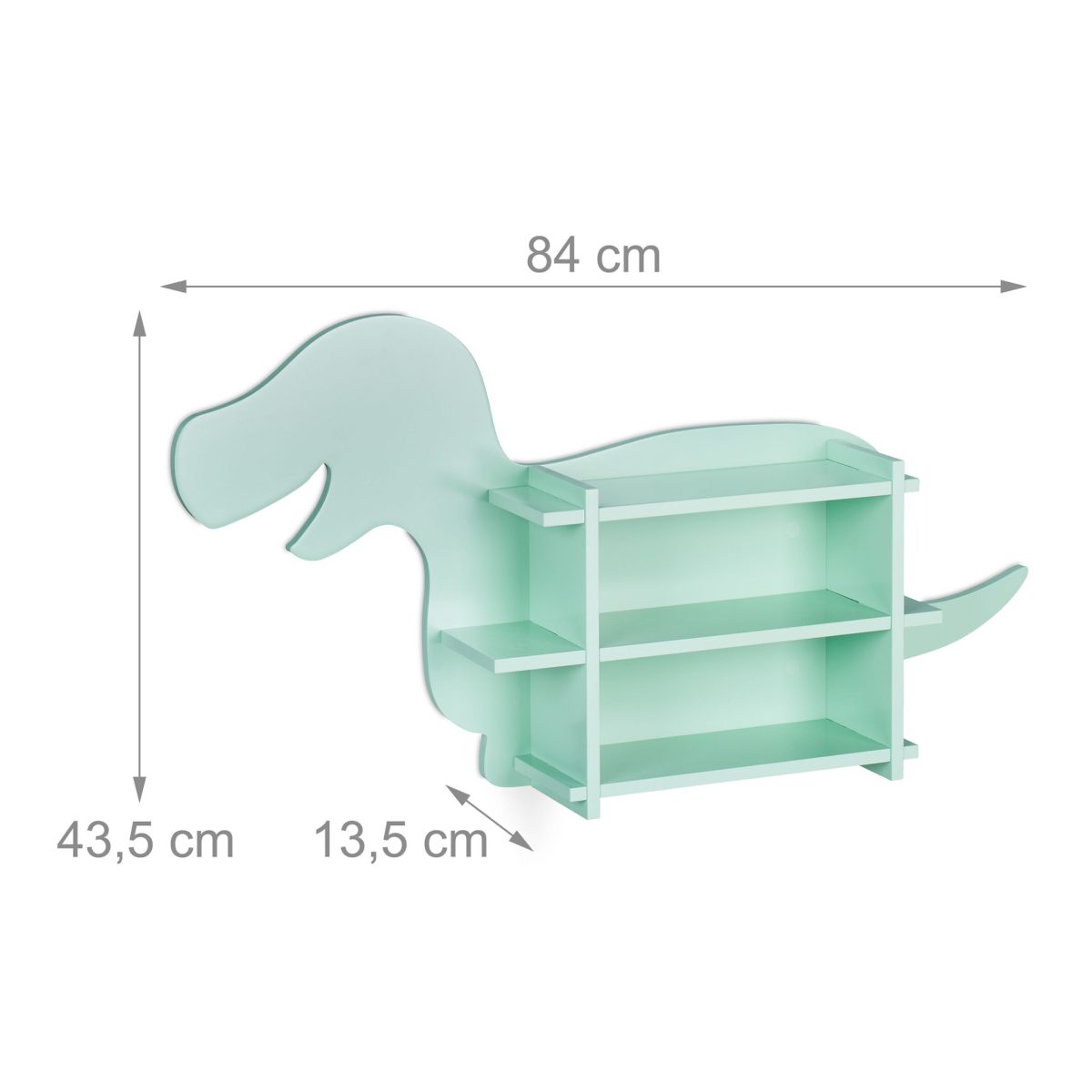 Raft pentru copii, design Dino, cu 2 compartimente, turcoaz, 43,5 x 84 x 13,5 cm - imagine 6