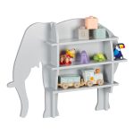 Raft pentru copii, design elefant, gri, cu 2 compartimente, 50 x 63,5 x 10 cm
