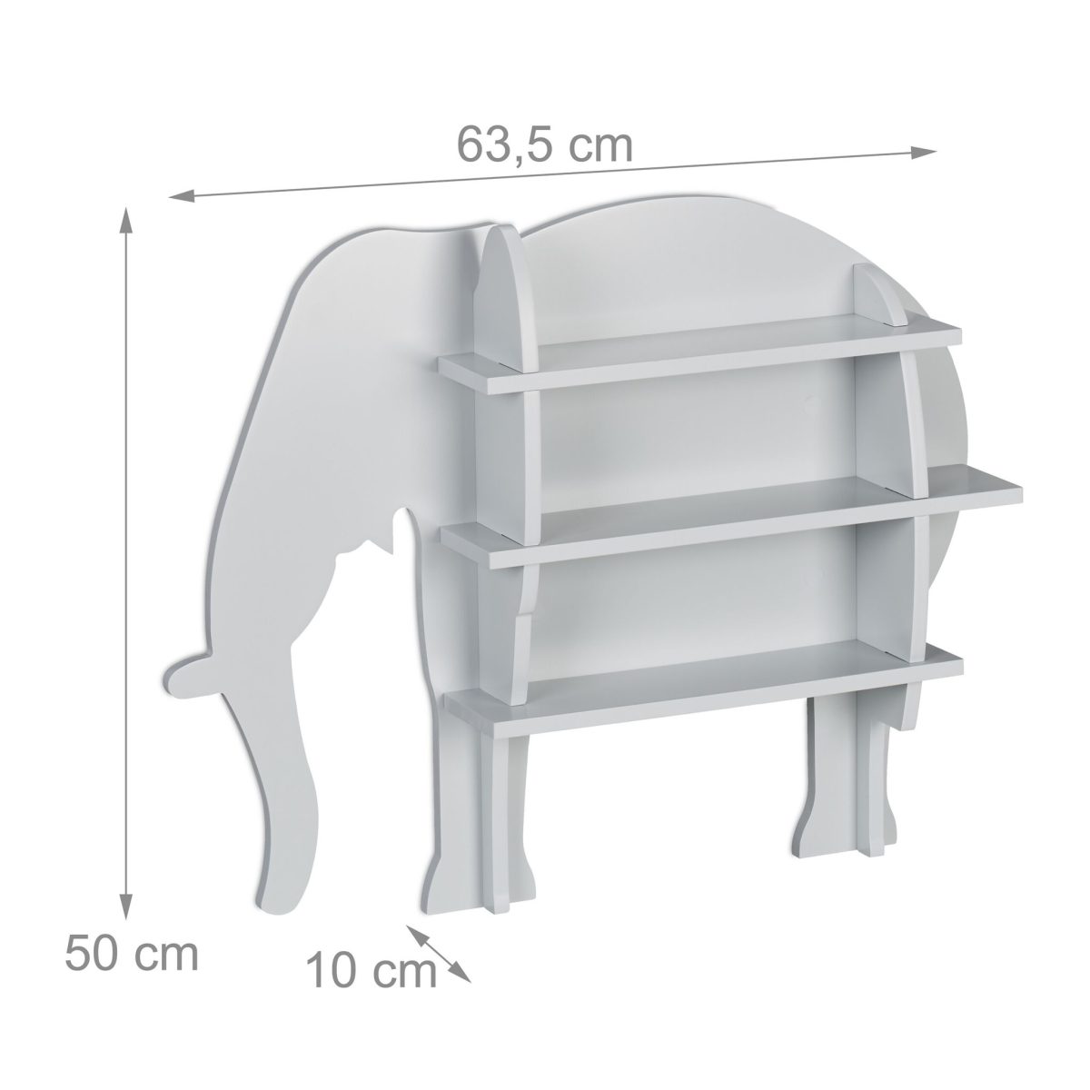 Raft pentru copii, design elefant, gri, cu 2 compartimente, 50 x 63,5 x 10 cm - imagine 2