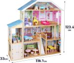 Casuta de papusi, 3 etaje, 5 camere, 29 piese, mobilier si accesorii incluse, 118 x 33 x 123cm - imagine 9