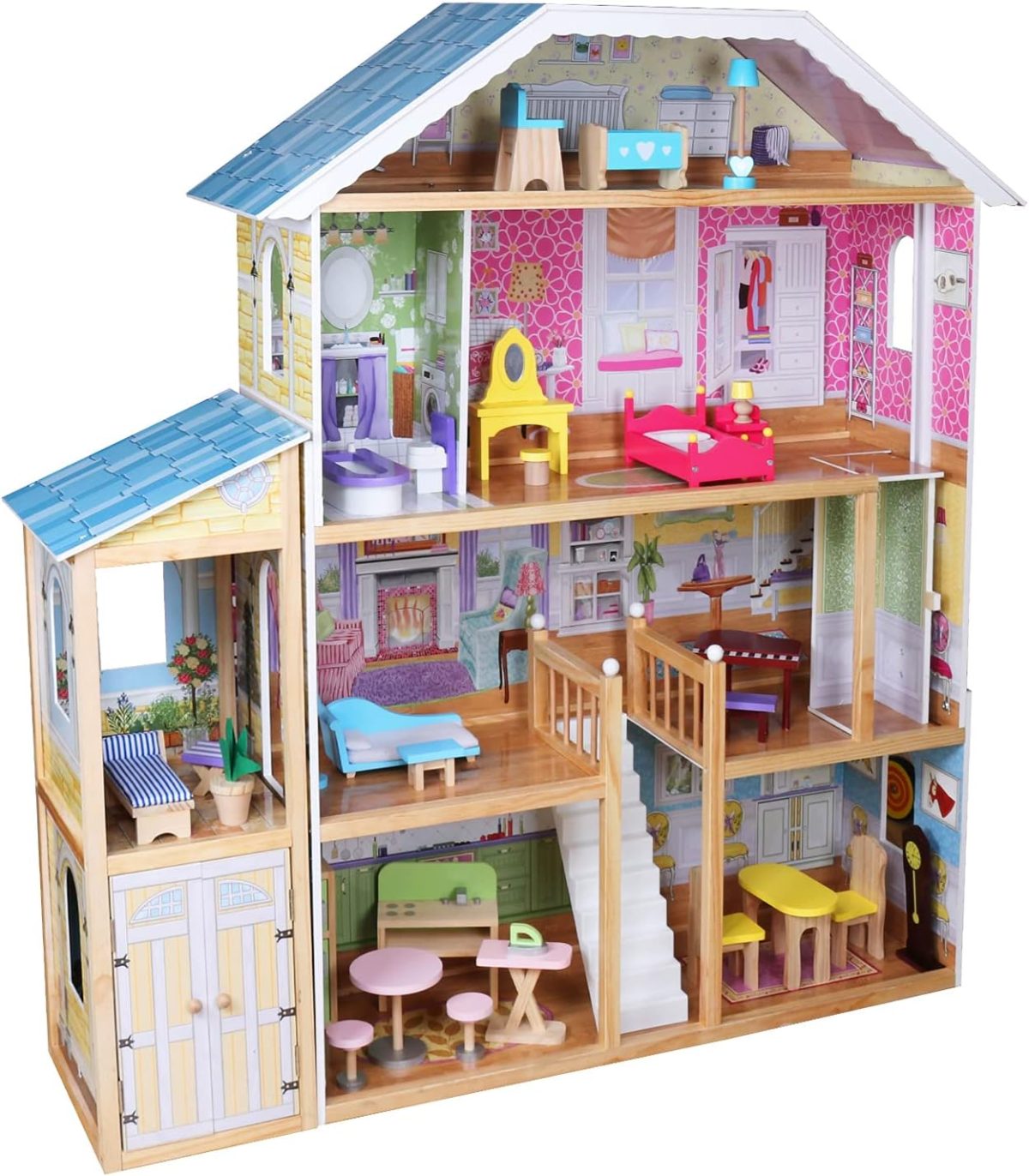 Casuta de papusi, 3 etaje, 5 camere, 29 piese, mobilier si accesorii incluse, 118 x 33 x 123cm - imagine 4
