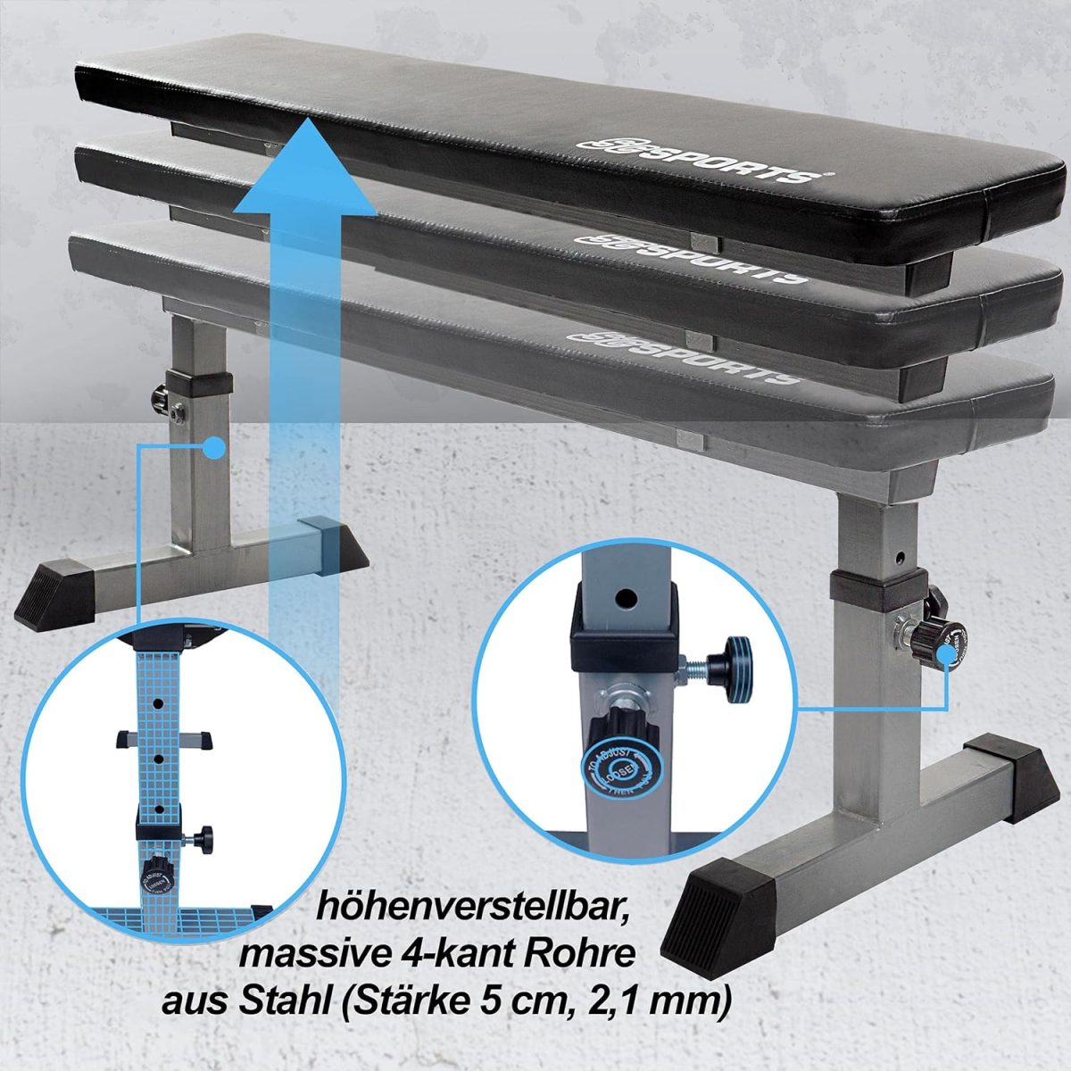 Banca de antrenament, greutate maxima 180 kg, 24 x 110 x 47 cm, negru - imagine 2
