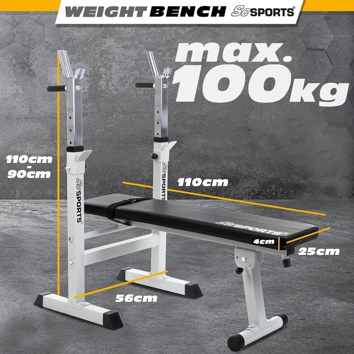 Banca pentru antrenament, ScSPORTS, pliabila, capacitate 150 kg, 118 x 56 x 90-110 cm - imagine 3
