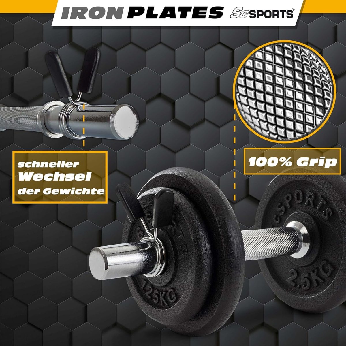 Set de gantere, 10 kg, 2 x 2,5 kg, 2 x 1,25 kg, 6 piese, fonta - imagine 3