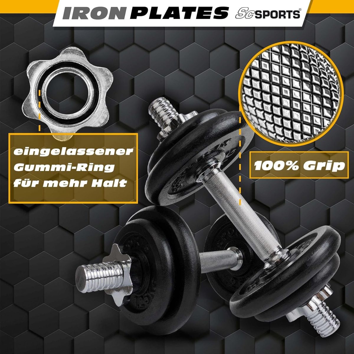 Set de gantere, 10 kg, 2 x 2,5 kg, 2 x 1,25 kg, 6 piese, fonta - imagine 4