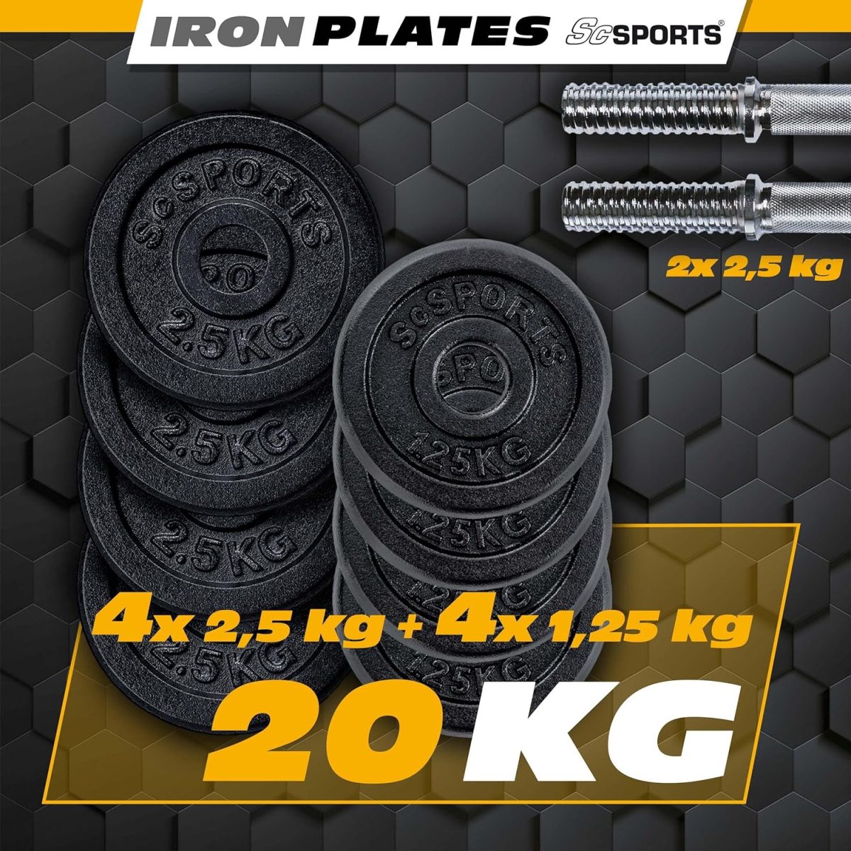 Set de gantere, 10 kg, 2 x 2,5 kg, 2 x 1,25 kg, 6 piese, fonta - imagine 5