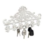 Cuier de perete, model vintage, 5 carlige, dimensiuni 17 x 35 x 3,5 cm, alb cu detalii maro, Relaxdays