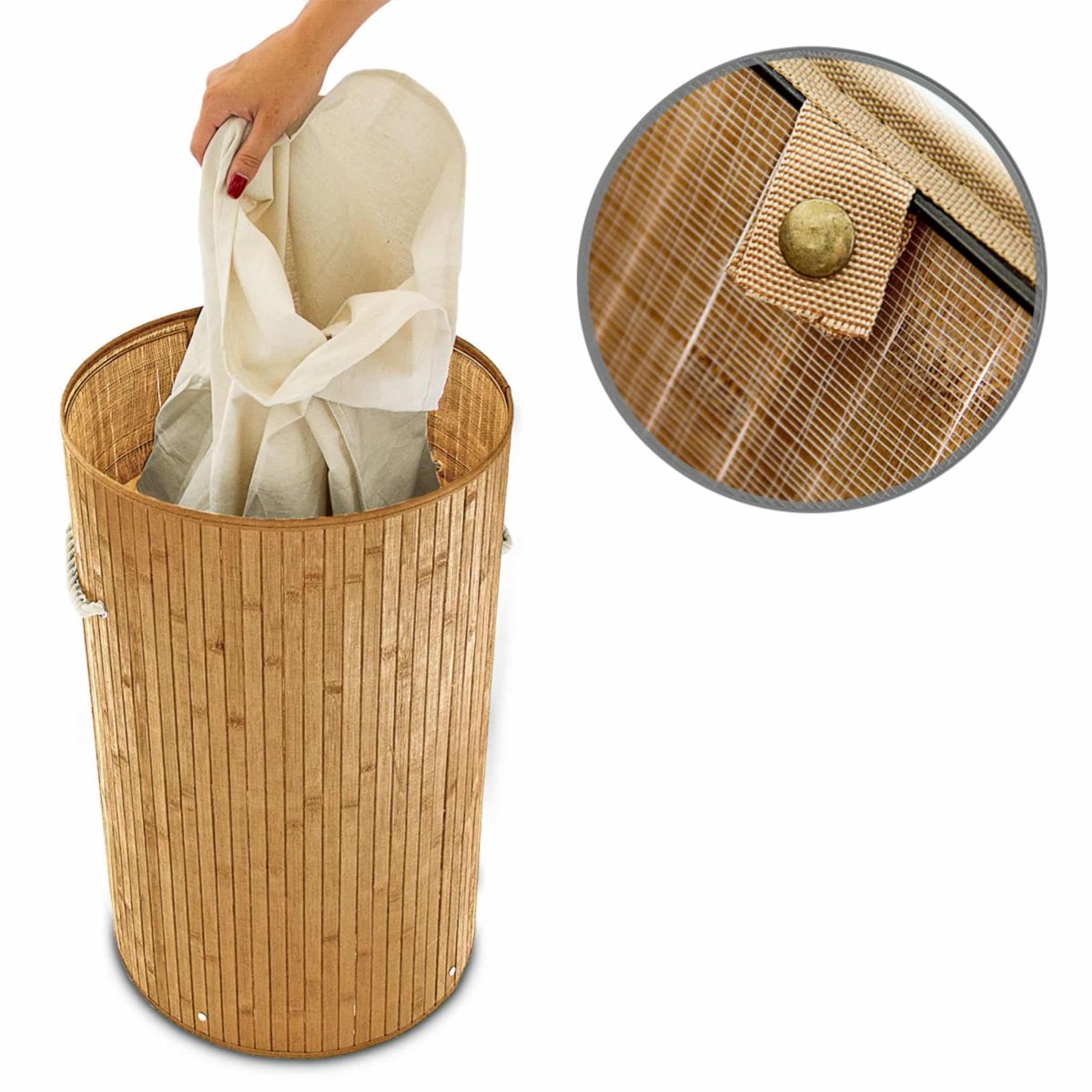 Cos de rufe rotund din bambus, RelaxDays, maro deschis, 70 l, 65 x 41 cm - imagine 8
