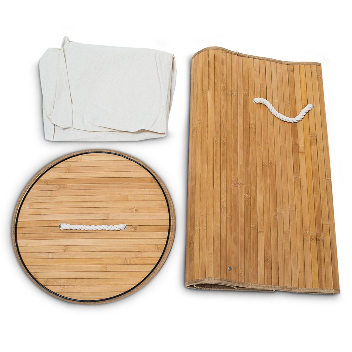 Cos de rufe rotund din bambus, RelaxDays, maro deschis, 70 l, 65 x 41 cm - imagine 2