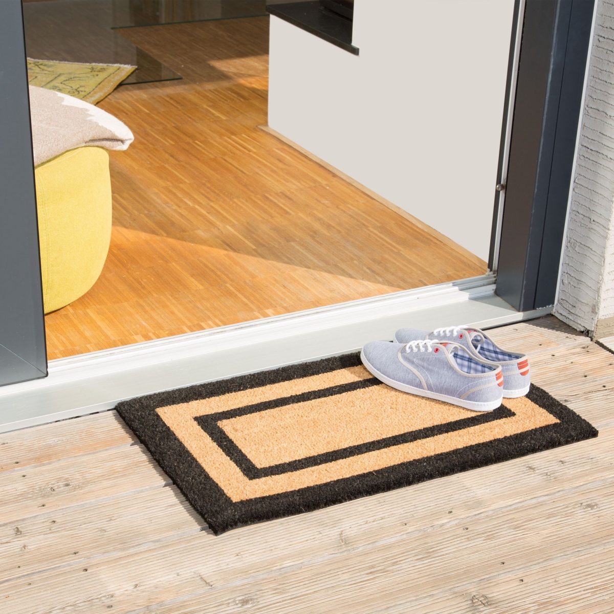 Covoras intrare Relaxdays, model-36, fibre de cocos, maro/negru, 75 x 45 x 1.5 cm - imagine 2