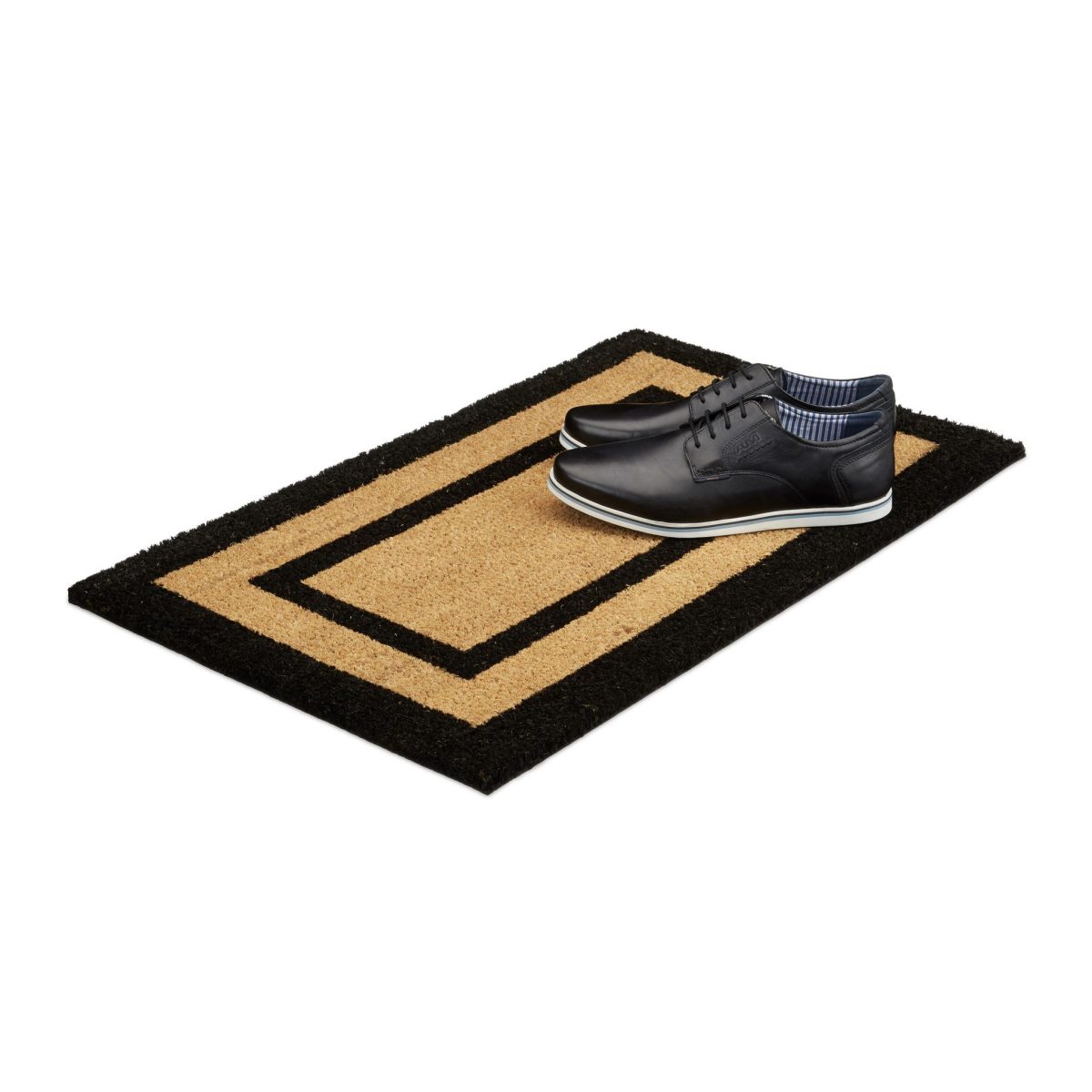 Covoras intrare Relaxdays, model-36, fibre de cocos, maro/negru, 75 x 45 x 1.5 cm - imagine 3
