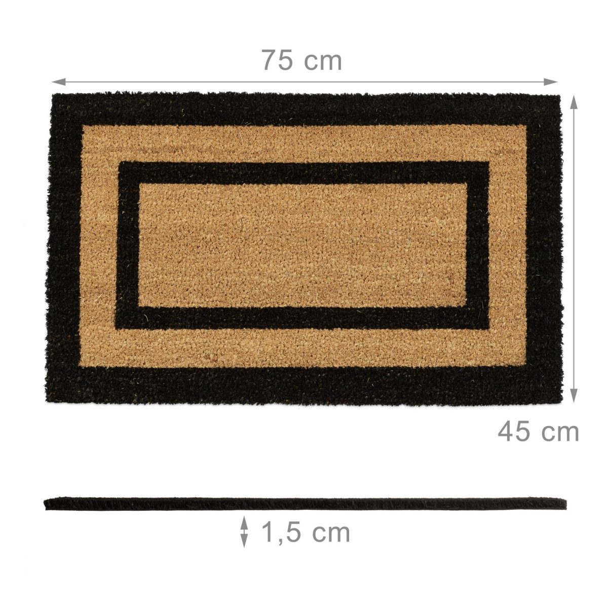 Covoras intrare Relaxdays, model-36, fibre de cocos, maro/negru, 75 x 45 x 1.5 cm - imagine 4