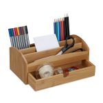 Organizator pentru birou, 4 compartimente, cu sertar detasabil, bambus, 11 x 27,5 x 15 cm