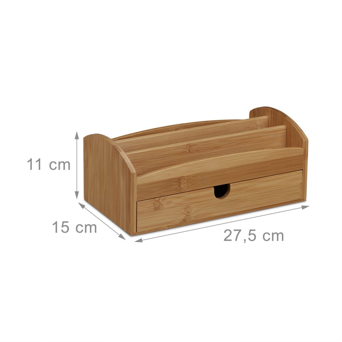 Organizator pentru birou, 4 compartimente, cu sertar detasabil, bambus, 11 x 27,5 x 15 cm - imagine 4