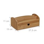 Organizator pentru birou, 4 compartimente, cu sertar detasabil, bambus, 11 x 27,5 x 15 cm - imagine 4
