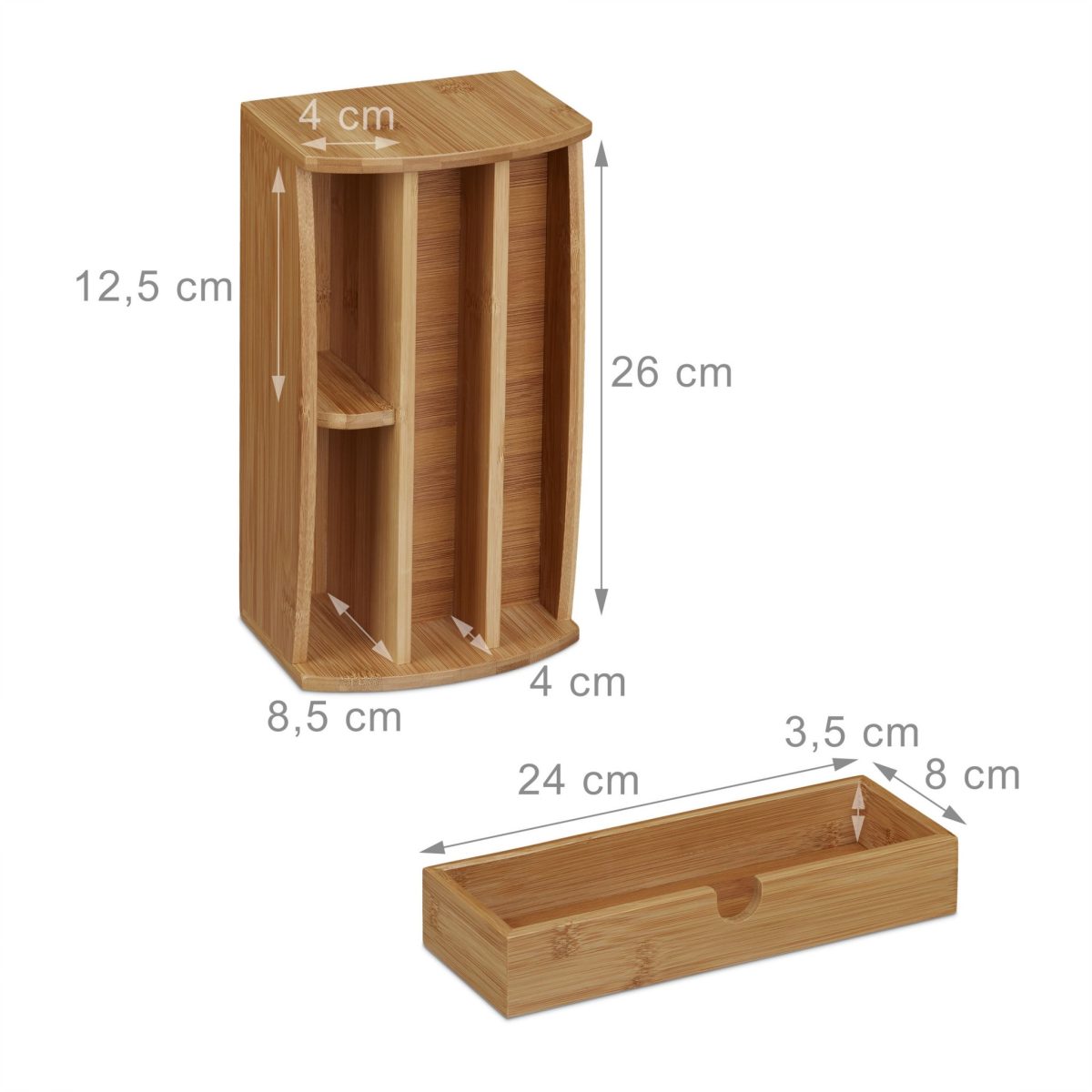 Organizator pentru birou, 4 compartimente, cu sertar detasabil, bambus, 11 x 27,5 x 15 cm - imagine 5