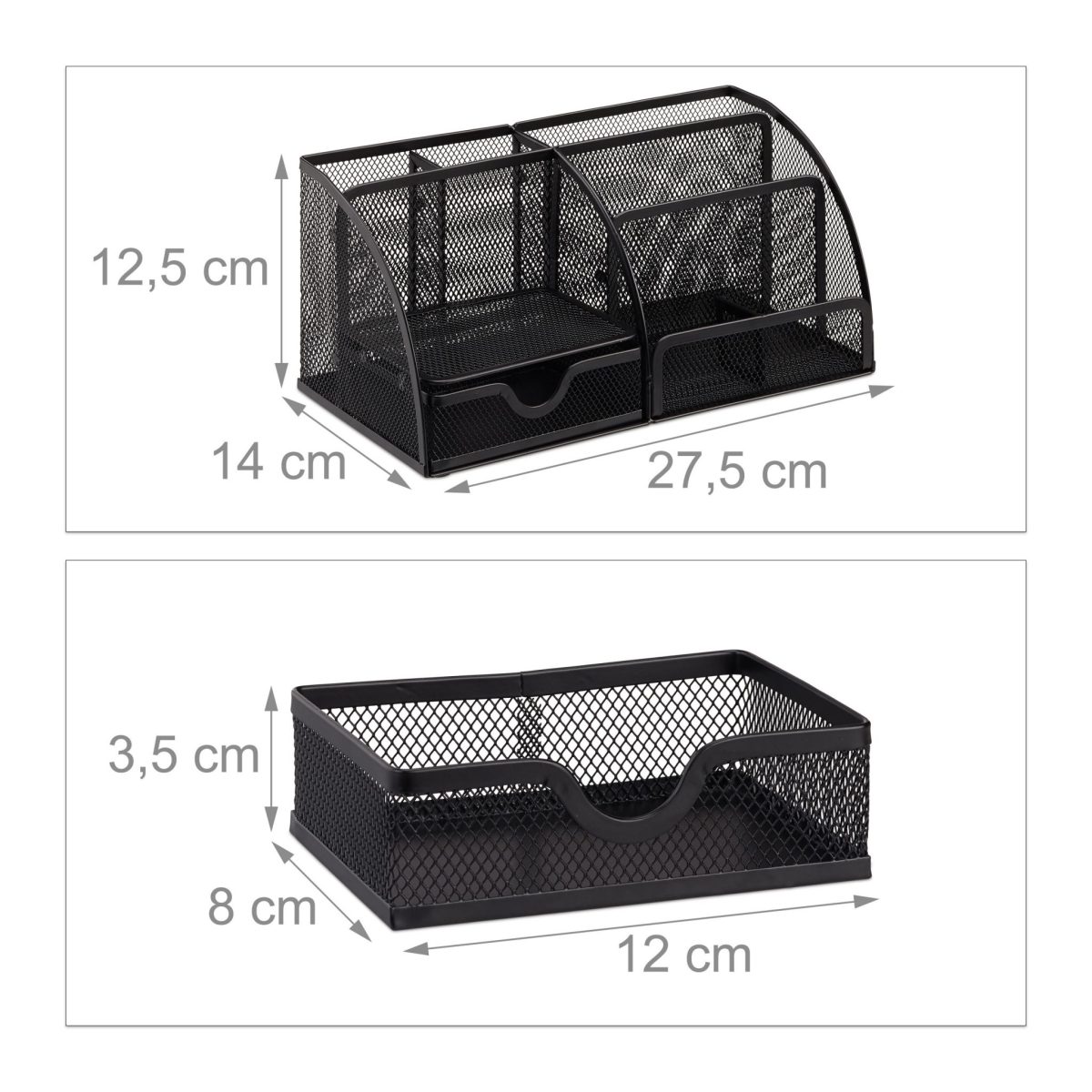 Organizator metalic pentru birou, 6 compartimente, sertar, negru, 12,5 x 27,5 x 14 cm - imagine 2