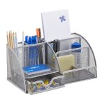 Organizator metalic pentru birou, 6 compartimente, sertar, argintiu, 12,5 x 27,5 x 14 cm